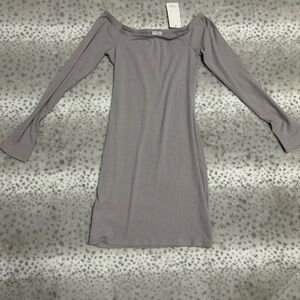 Tobi Gray Off-Shoulder Bell Sleeve Bodycon Dress